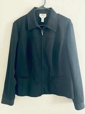 Talbots Black Collared Full Zip Stretch Jacket Pockets Women’s Size 12